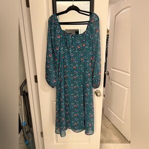 Miami Teal Floral Long Sleeve Dress